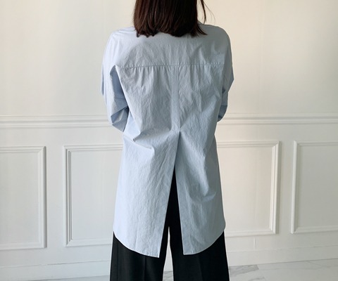 플론 오버핏 백오픈 트임 남방 셔츠 (아이보리/피치/블루)